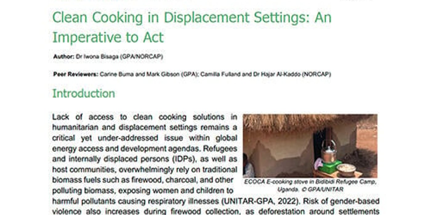 Front page of the report "Clean cooking in displacement settings: An imperative to act".
