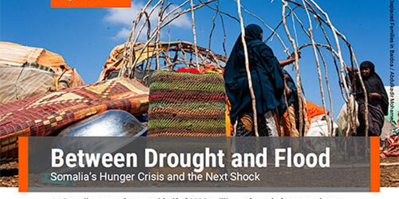 Front page of the briefing note "Between Drought and Flood – Somalia’s Hunger Crisis and the Next Shock".