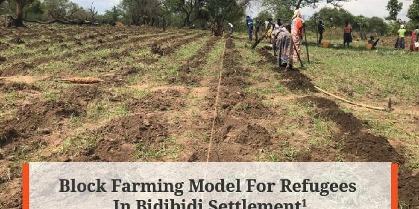 Front page of the briefing note "Block farming model for refugees in Bidibidi settlement".