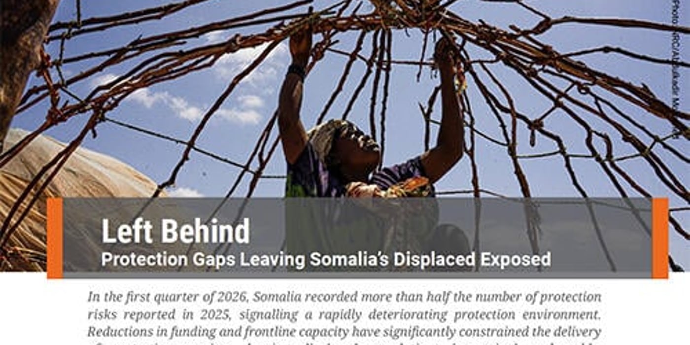 Front page of the briefing note "Left behind: Protection gaps leaving Somalia's displaced exposed".