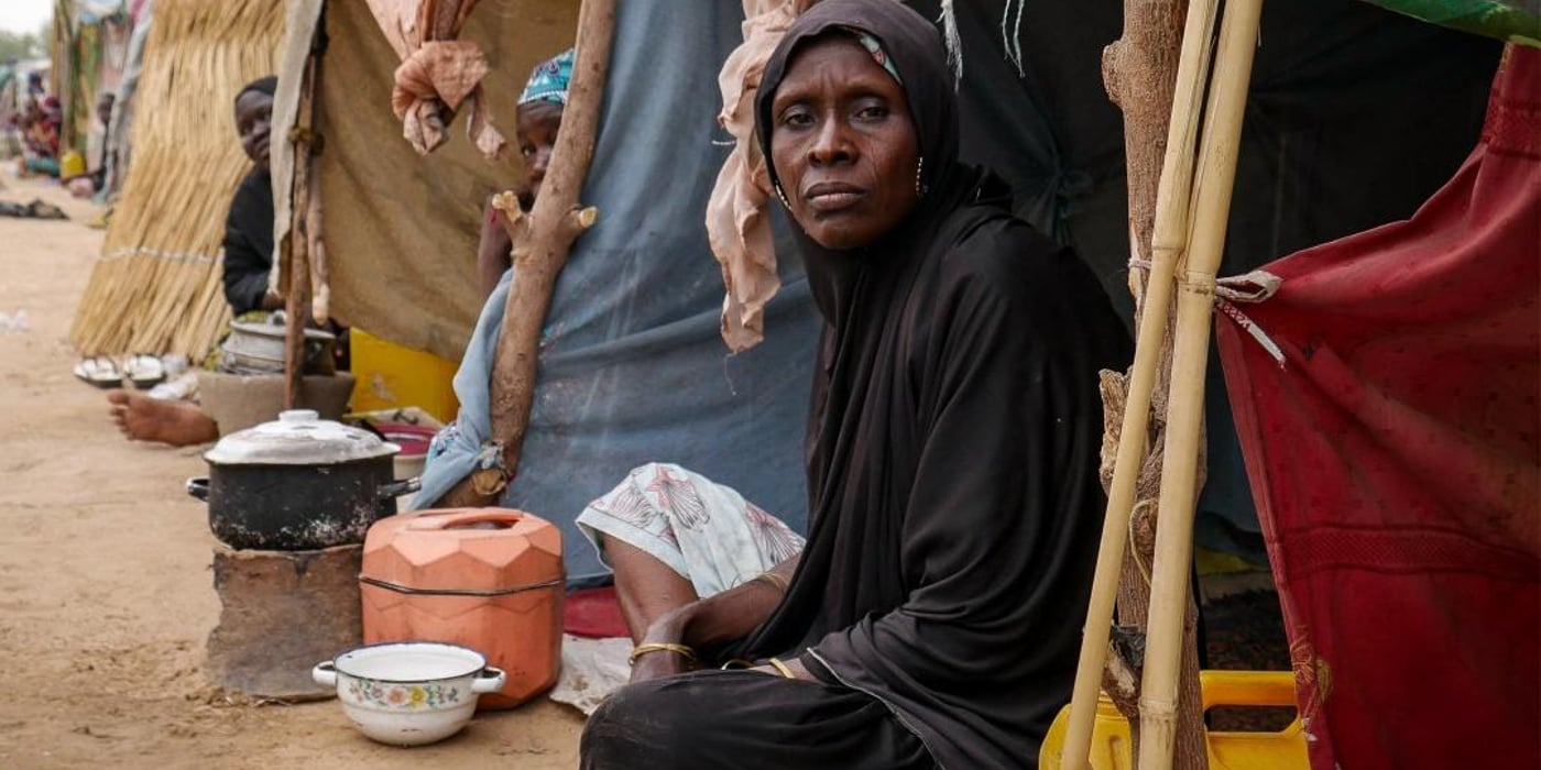 Portrait of a displaced woman at one of the unformal sites hosting displaced families in Maiduguri, Northeast Nigeria.