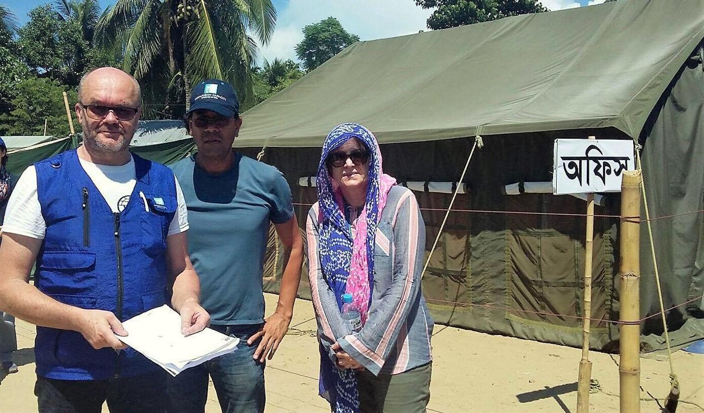 NORCAP deployees Håkon Valborgland (far left), Shyam Sundar and Virginia M. Moncrieff were among the first to be deployed to the Rohingya refugee influx in Bangladesh. (Photo: IOM Bangladesh)