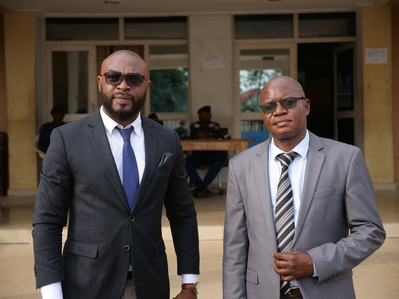 Bob Kayombo Nyoka and Stephane Muanda Malombo and, both members of parliament, pose in front of the Kasai Central Provincial Assembly.

We are working with parliamentarians in Kasai Central, DRC. Our information counselling and legal assistance (ICLA) team is making efforts to introduce legislation that will get to the root of some of the causes of violent land conflicts in the province.

Photo: Itunu Kuku/NRC