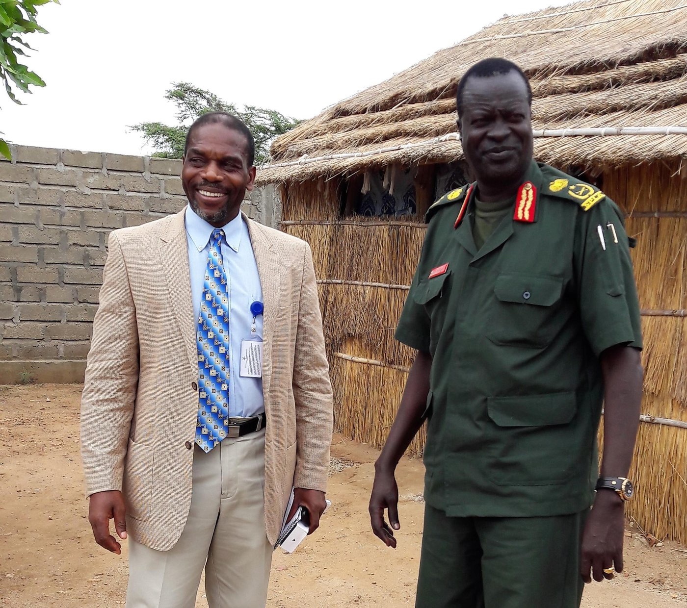 Jeffrey Mapendere with Lt. Gen. James Koang of the SPLA-IO after a discussion on security arrangements in Juba in June 2016. Photo: Jeffrey Mapendere (private)