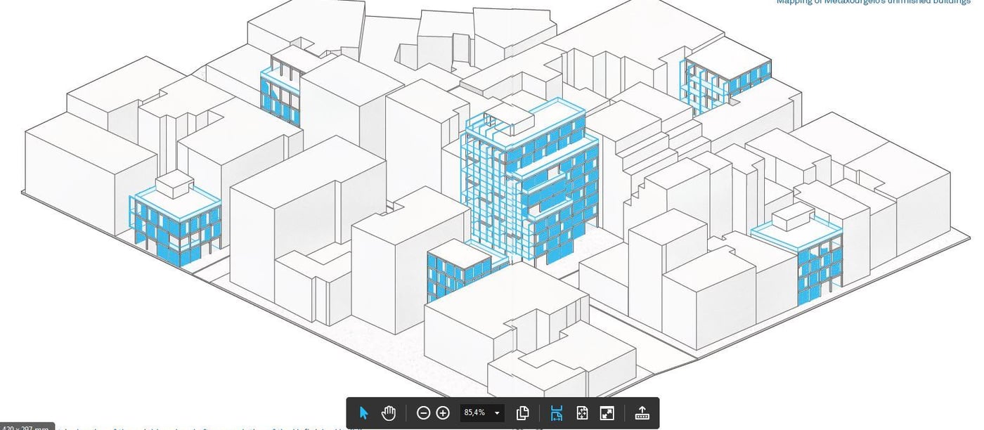 Ideas for how to use unfinished and abandoned buildings to house refugees (Ill. David Kelley/AHO) 