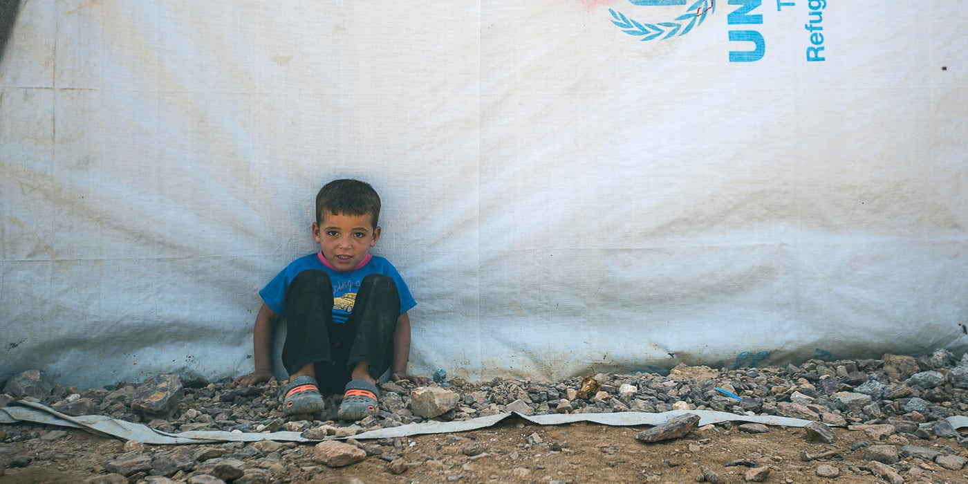 Bilal, 5 years old boy living in Azraq Refugee Camp in Jordan.
Bilal takes rests in shades whenever he feels hot while he is playing, this photo of him while he is in his break.
26th, June 2016
Photo by Hussein Amri