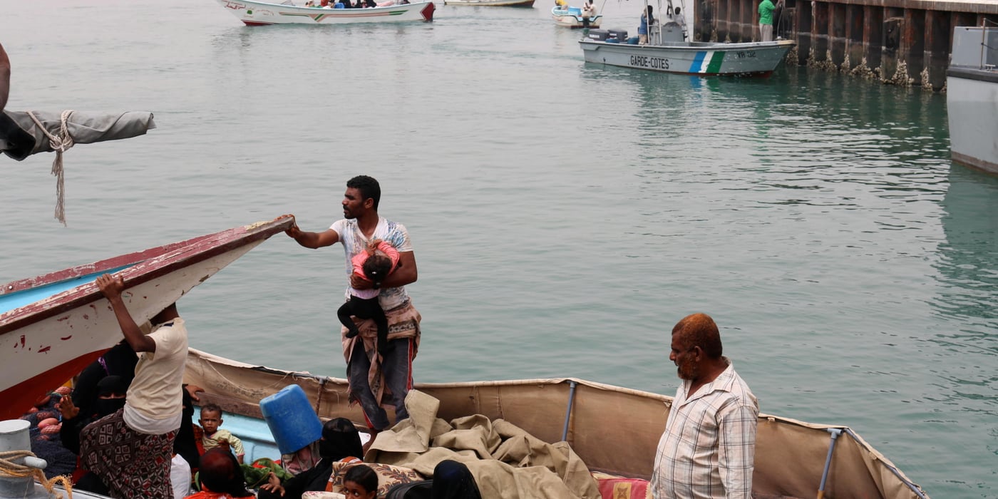 The small straight between the north of Djibouti and Yemen has been heavily trafficked by East African labour migrants seeking work and better opportunities on the Arabian peninsula. Now, the traffic has turned around. 
Picture taken by Souleiman Djama, 3rd of April.