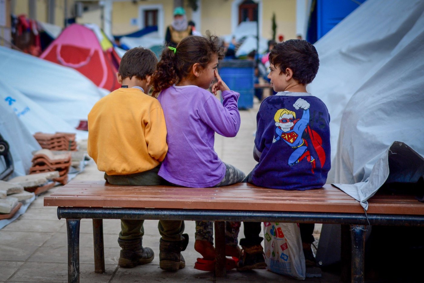 Sometimes we all need a superman! Depethe camp, Chios, Greece. Photo: NRC/Tiril Skarstein