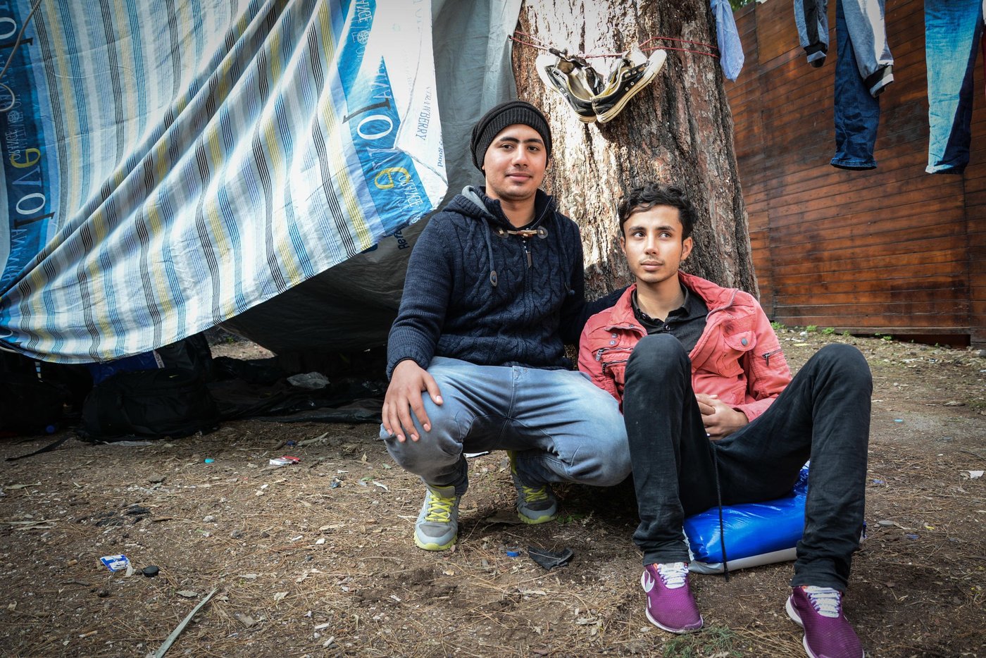 Farshid and Morti spent several nights outside at Chios in Greece, on their way towards Scandinavia. The two Afghan boys have made their way from Kabul, through Pakistan, Iran and Turkey – in search of safety in Europe. Photo: Tiril Skarstein, NRC
Suicide bombings
Name: Farshid
From: Kabul, Aghanistan
”I lost two of my childhood friends in suicide bombings. There was a suicide bombing in front of my school. Also, one day when I was going to the gym, a bomb exploded in the street. I was late, because I had to wait for a friend. If I had not waited for my friend, I could have been dead now”, Farshid says.
”You cannot feel safe there”, he adds, speaking about his hometown, Kabul.
The young, Afghan boy has fled from Afghanistan, through Pakistan and Iran, to Turkey and Greece.
”The most difficult part of the trip was through Iran. We were walking for hours in the mountains, and stayed there for several nights. I though maybe we would die there, in Iran. Many people are dying on the way. We saw dead bodies”, Farshid explains.
He is grateful for having arrived Greece safely – and praise the hospitality of the Greek people at Chios island. Now, he will continue the journey through Europe, towards Scandinavia.
”I wish I can live like other humans. I want to study. I want to work”.