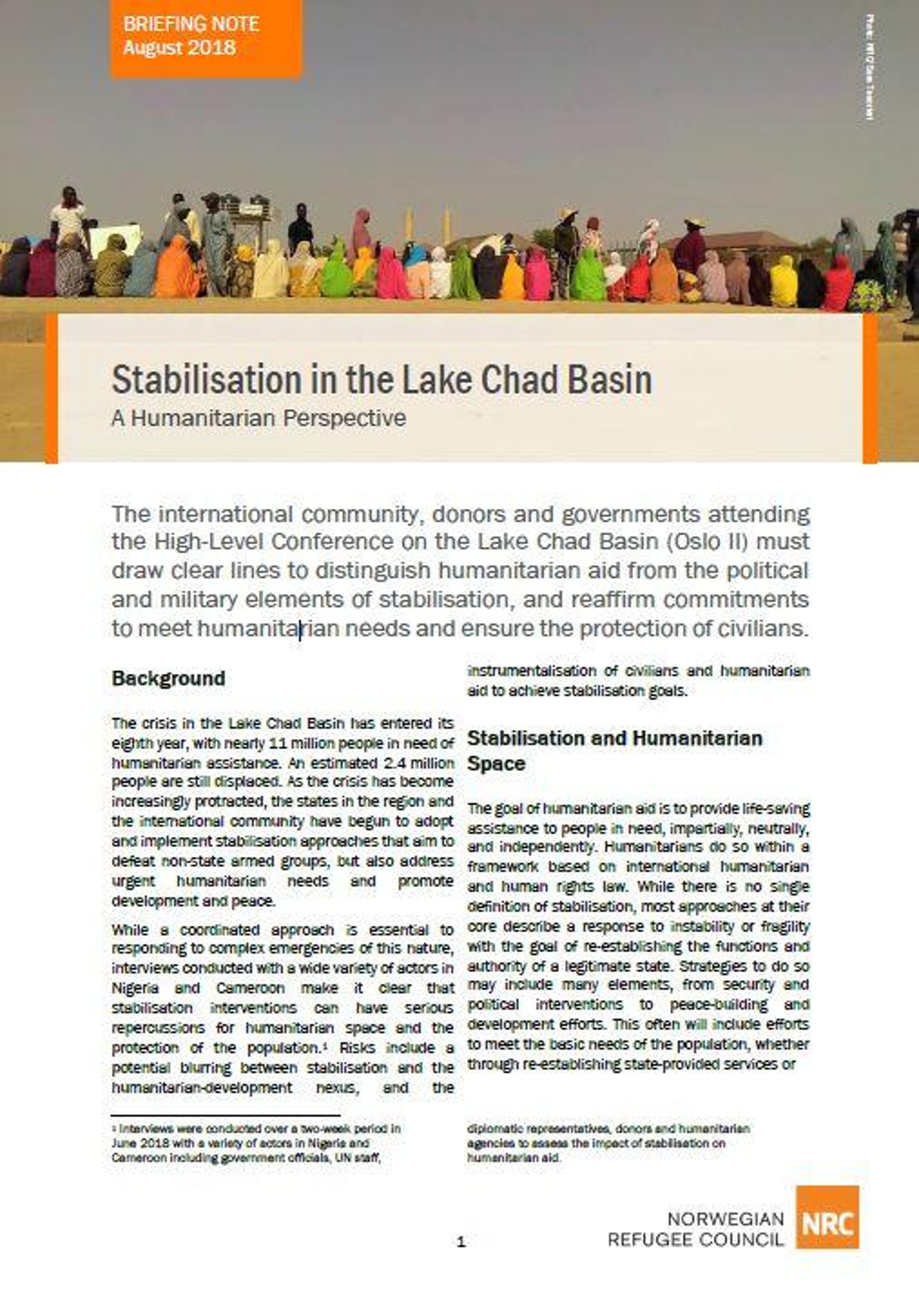 Stabilisation in the Lake Chad Basin: A Humanitarian Perspective | NRC