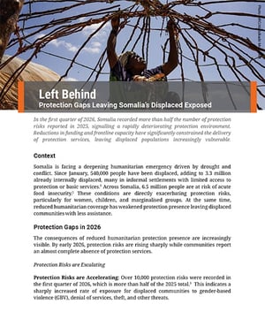 Front page of the briefing note "Left behind: Protection gaps leaving Somalia's displaced exposed".