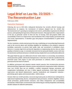 Front page of "Legal Brief on Law No. 22/2025 – The Reconstruction Law".
