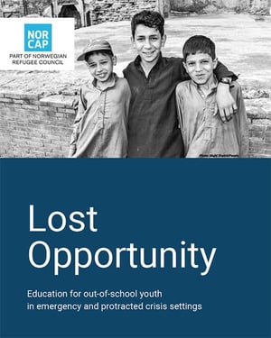 Front page of the report "Lost opportunity: Education for out-of-school youth in emergency and protracted crisis settings".