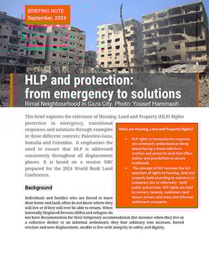 Front page of the briefing note "HLP and protection: from emergency to solutions".