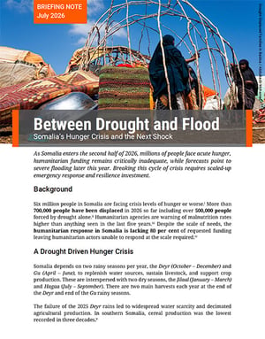 Front page of the briefing note "Between Drought and Flood – Somalia’s Hunger Crisis and the Next Shock".