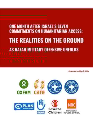 Front page of the briefing note "One month after Israel’s seven commitments on humanitarian access: the realities on the ground."