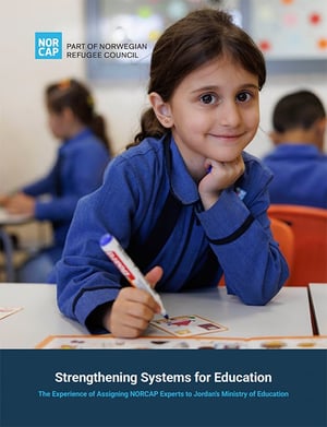 Front page of the report "Strengthening Systems for Education - The Experience of Assigning NORCAP Experts to Jordan's Ministry of Education".