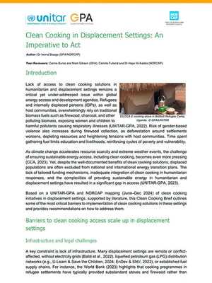 Front page of the report "Clean cooking in displacement settings: An imperative to act".