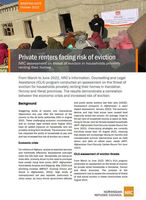 Front page of the briefing note "Private renters facing risk of eviction"