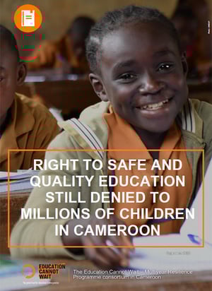 Front page of advocacy note: "Right to safe and quality education still denied to millions of children in Cameroon".