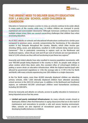The urgent need to deliver quality education for 1,4 million school-aged children in Cameroon.