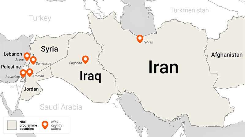 map of NRC programmes in the Middle East region