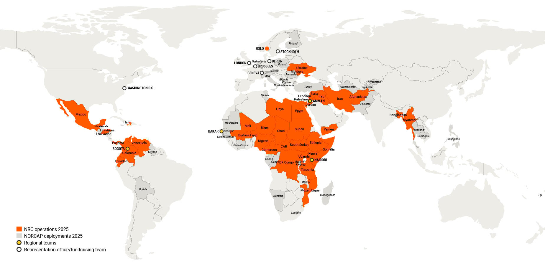 Map showing the countries we work in.